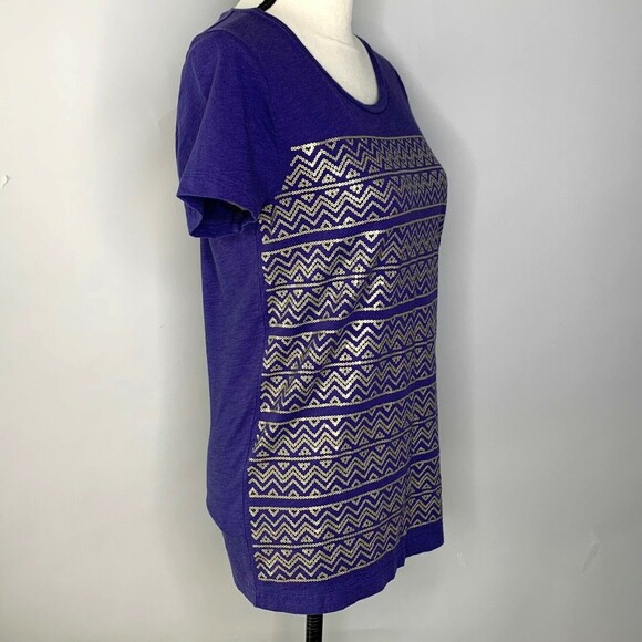 J Crew Geometric Gold Sequin Tee Shirt Women Small Purple - Picture 7 of 9
